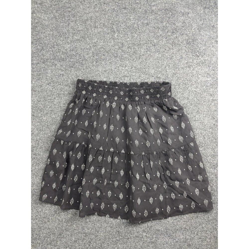 Garnet Hill Skirt Womens Small Black White Paisley Print Smocked‎ Tiered Lined